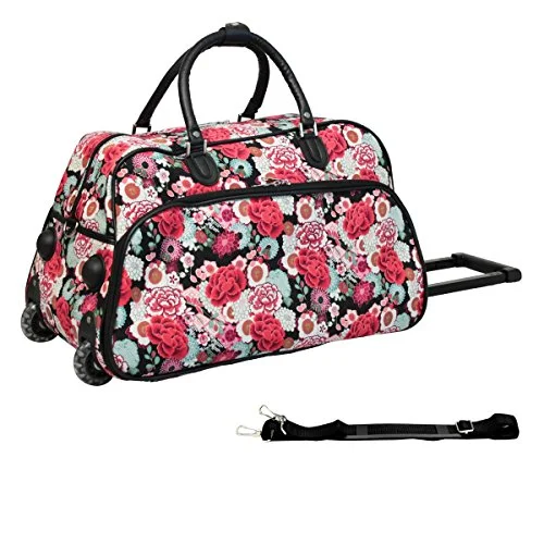 Duffle Bags for graduation-World Traveler Flowers 21-Inch Rolling Duffle Bag, Black Trim Flowers