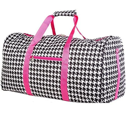 World Traveler Houndstooth 22-Inch Lightweight Duffle Bag, Fuchsia Trim Houndstooth