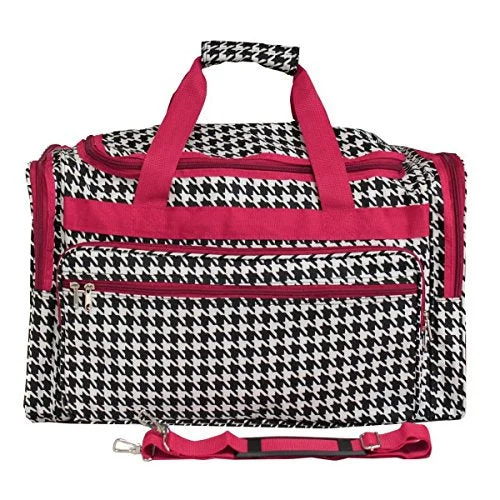 World Traveler Houndstooth 22-Inch Travel Duffle Bag, Fuchsia Trim Houndstooth