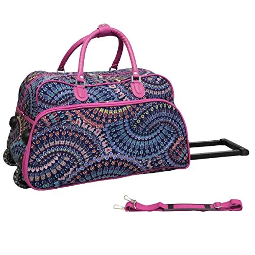 Duffle Bags for high school-World Traveler Spiral Flower 21-Inch Rolling Duffle Bag, Pink Trim Spiral Flower