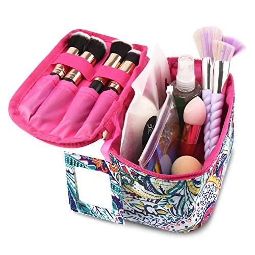 Suitcase for rugged use-Zodaca Compact Small Cosmetic Bag, Multi-Color Paisley