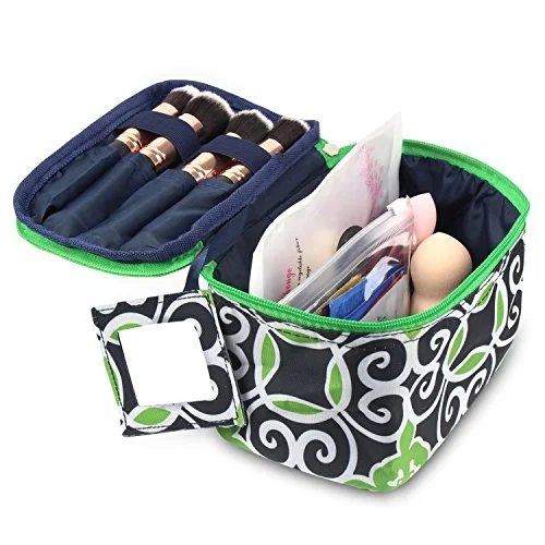 Suitcase for weekend travel-Zodaca Travel Cosmetic Organizer Carry Bag, Navy/Green Swirls