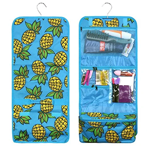 Suitcase with durable zippers-Zodaca Travel Hanging Cosmetic Toiletry Organizer Carry Bag, Pineapple