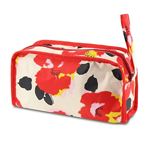 Suitcase with multiple straps-Zodaca Travel Toiletries Bag, Red Garde Poppy Print